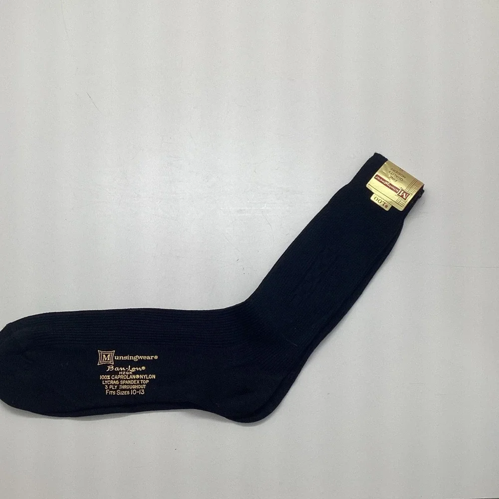 Munsingwear Ban-Lon 100% Caprolan Nylon BLK Lycra Spandex Sock 10-13 Men Vintage - Picture 1 of 6